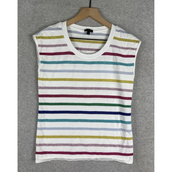 Talbots Shirt Womens Small White Rainbow Colorful Glitter Striped Sleeveless - Picture 1 of 8
